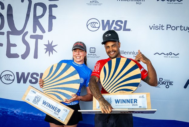 Weslley Dantas e Ellie Harrison, campeões do Xacobeo Norte Surf Fest