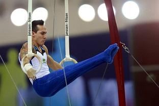 Henrique Flores foi finalista nas argolas / Foto: Divulgação/Doha Artistic Gymnastics