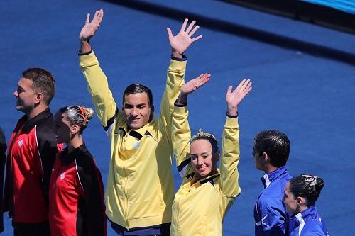 Atletas foram os primeiros a representar o Brasil na prova do dueto misto e ainda conseguiram o melhor resultado do nado sincronizado brasileiro em Mundiais / Foto: Satiro Sodré/SSPress/CBDA