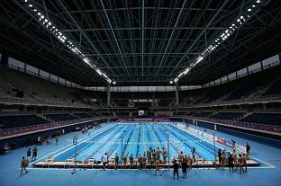 Nadadores treinam no Estádio Olímpico de Esportes Aquáticos na véspera do Maria Lenk / Foto: Satiro Sodré/SSPress