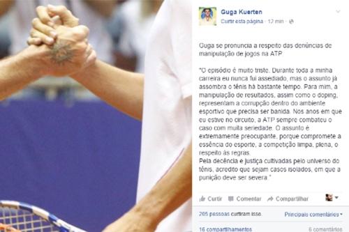 Gustavo Kuerten se indignou em nota publicada na internet / Foto: Reprodução / Facebook