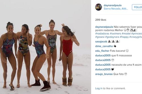 Daynara e outras nadadoras brasileiras na neve / Foto: Reprodução / Instagram