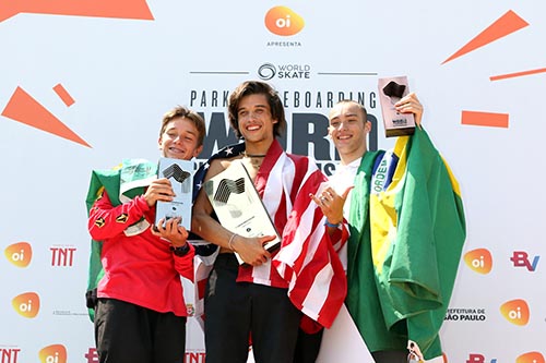 Luiz Francisco, Heimana Reynolds e Pedro Quintas no pódio da competição mais importante do ano / Foto: Julio Detefon